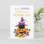 Invitation Cute Halloween Chat Purple, Vert, Orange Anniversa (Debout devant)