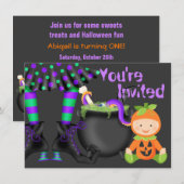 Invitation Cute Halloween Citrouille Baby 1er Anniversaire In (Devant / Derrière)