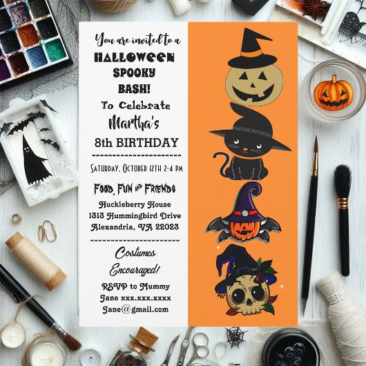 Invitation Cute Halloween Éffrayant Bash Jack Chat noir Anniv