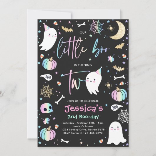 Invitation Cute Halloween Ghost Little Boo 2e fête d'annivers (Devant)