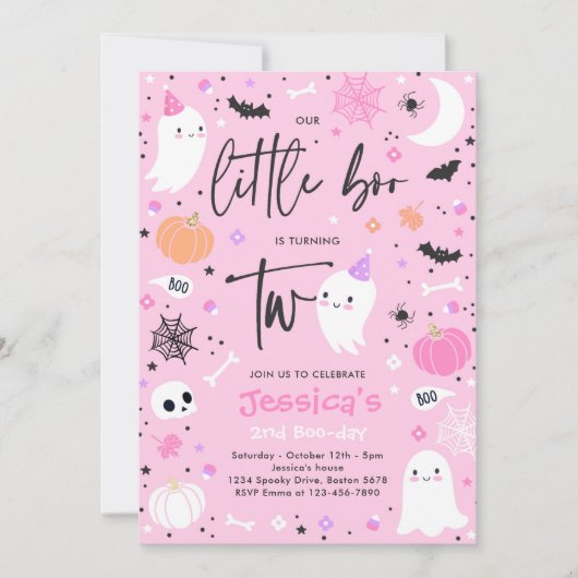 Invitation Cute Halloween Ghost Little Boo 2e fête d'annivers (Devant)