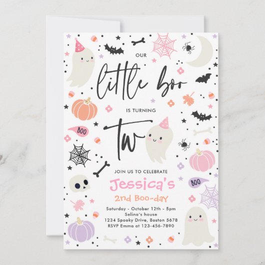 Invitation Cute Halloween Ghost Little Boo 2e fête d'annivers (Devant)