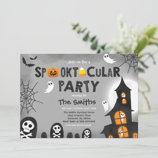 Invitation Cute Halloween Maison hantée Spooktaculaire (Debout devant)