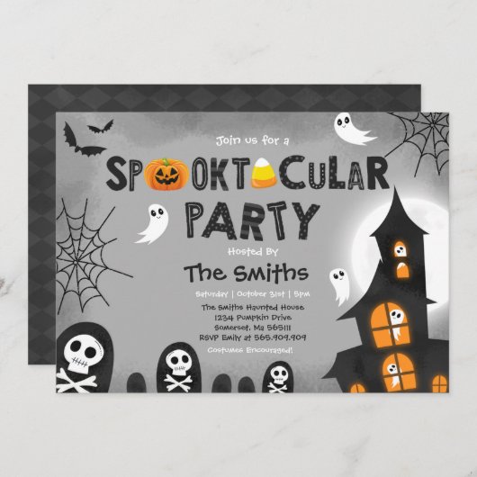Invitation Cute Halloween Maison hantée Spooktaculaire (Devant / Derrière)