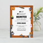 Invitation Cute Halloween Monster Baby Shower Design (Debout devant)