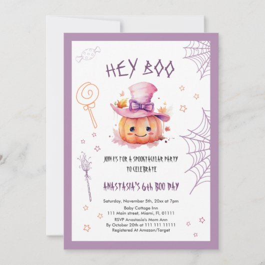 Invitation Cute Halloween Spooktacular Girl 6e anniversaire (Devant)