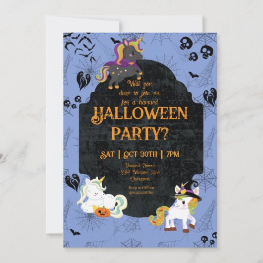 Invitation Cute Halloween Unicornes 1 fête (Devant)