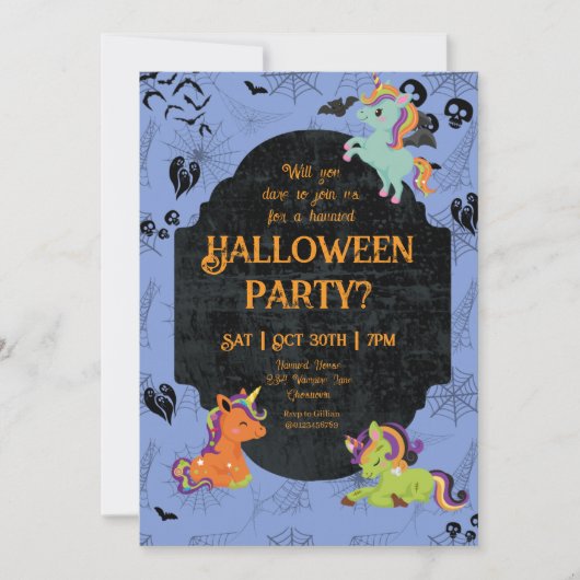 Invitation Cute Halloween Unicornes 2 Parties (Devant)