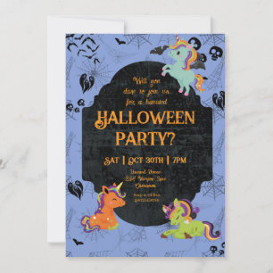 Invitation Cute Halloween Unicornes 2 Parties