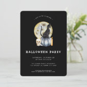 Invitation Cute Halloween Watercolor Cat Moon Party (Debout devant)