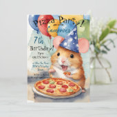 Invitation Cute Hamster Anniversaire Pizza Party (Debout devant)