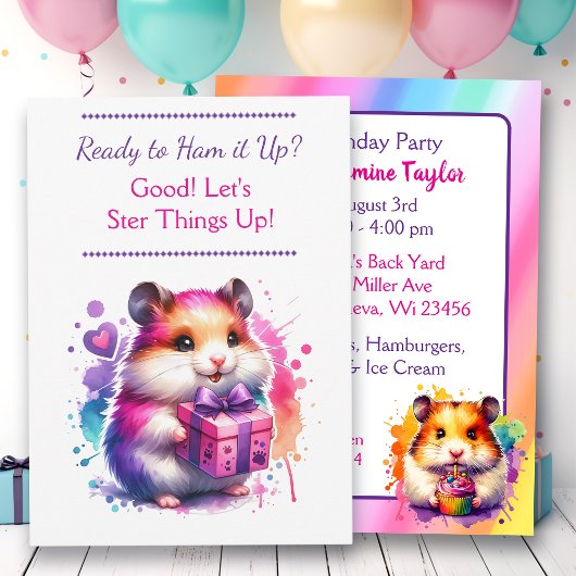 Invitation Cute Hamster Fête d'anniversaire de la fille à thè