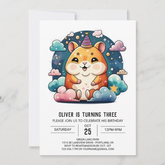 Invitation Cute Hamster Imprimable Anniversaire (Devant)