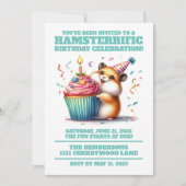 Invitation Cute Hamster Lifting Cupcake Hamsterrific Annivers (Devant)