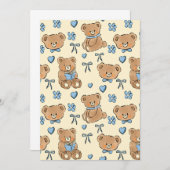 Invitation Cute Hand-drawn Brown Teddy Bears Seamless Pattern (Devant / Derrière)