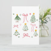 Invitation Cute Hand Drawn Christmas Trees and Bows Pattern (Debout devant)
