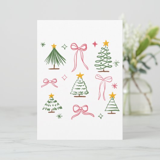 Invitation Cute Hand Drawn Christmas Trees and Bows Pattern (Debout devant)