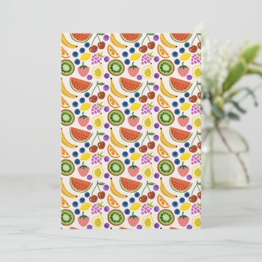 Invitation Cute Hand-drawn Doodle Fruits Seamless Pattern (Debout devant)