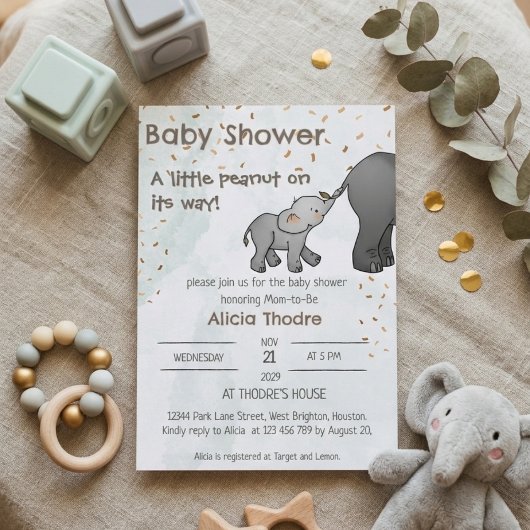 Invitation Cute Hand Drawn Elephant Little Peanut Baby Shower