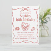 Invitation Cute Hand-Drawn Sweets & Ribbon Sweet 16 Birthday (Debout devant)
