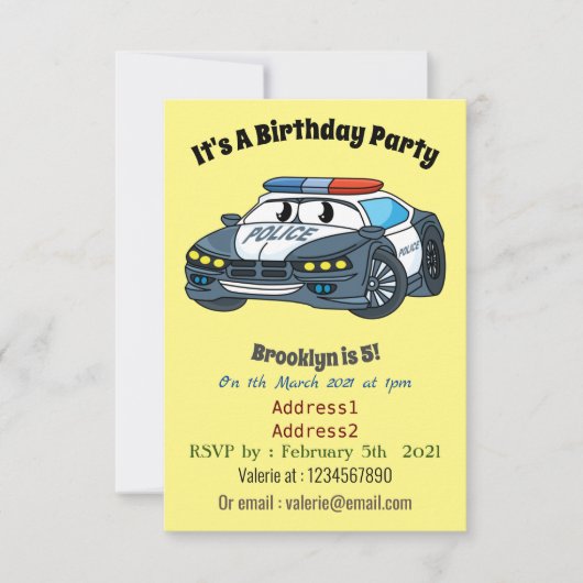 Invitation Cute happy police car cartoon illustration (Devant)