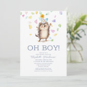 Invitation Cute Hedgehog C'est un Baby shower garçon (Debout devant)