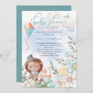 Invitation Cute Hedgehog Florals Baby shower pique-nique garç
