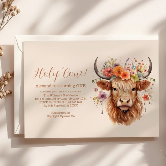 Invitation Cute Highland Cow 1er anniversaire