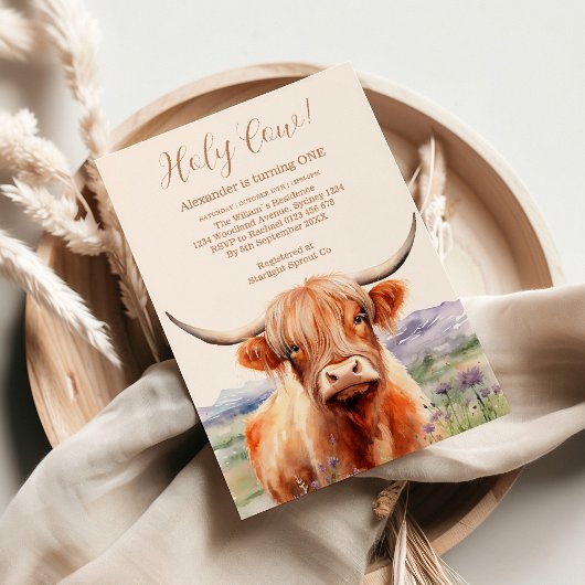 Invitation Cute Highland Cow 1er anniversaire