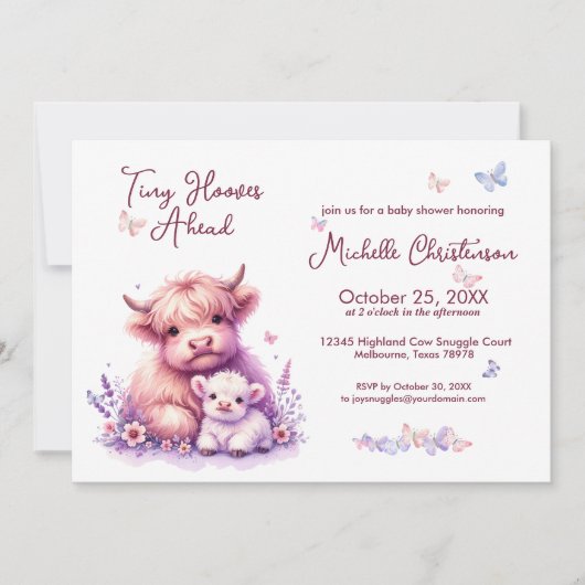 Invitation Cute Highland Cow Baby shower Floral (Devant)