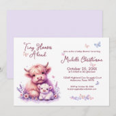 Invitation Cute Highland Cow Baby shower Floral (Devant / Derrière)