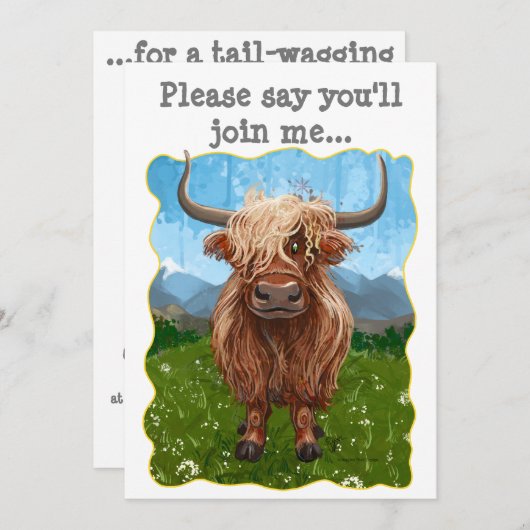 Invitation Cute Highland Cow Party (Devant / Derrière)