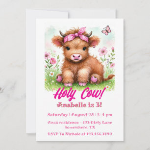 Invitation Cute Highland Vache papillon Fille Anniversaire