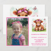 Invitation Cute Highland Vache Papillon photo fête d'annivers (Devant / Derrière)