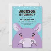 Invitation Cute Hippo Cartoon Animal Safari Anniversaire de e (Devant)