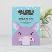 Invitation Cute Hippo Cartoon Animal Safari Anniversaire de e (Debout devant)