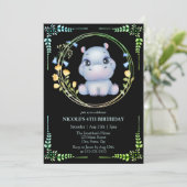 Invitation Cute Hippopotamus Flower Wreath 4e anniversaire No (Debout devant)