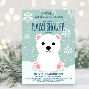 Invitation Cute hiver Polar Bear Cub Baby shower neutre