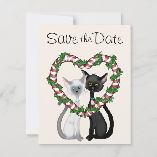 Invitation Cute Holiday Cats Enregistrer la date Avis du Mari (Devant)