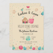 Invitation Cute Holiday Cookie Exchange Cookie & Cocoa Party (Devant / Derrière)