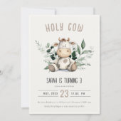 Invitation Cute Holy Cow Foliage Pastel Photo Anniversaire de (Devant)