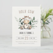 Invitation Cute Holy Cow Foliage Pastel Photo Anniversaire de (Debout devant)
