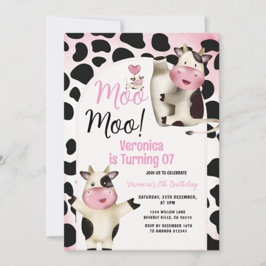 Invitation Cute Holy Cow Moo Moo Any Age Birthday Party (Devant)