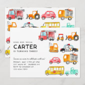 Invitation Cute Honk Beep Vroom Anniversaire de enfant du tra (Devant / Derrière)