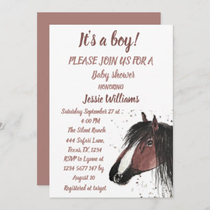 Invitation Cute Horse Boho Ranch Baby Boy Western Pony