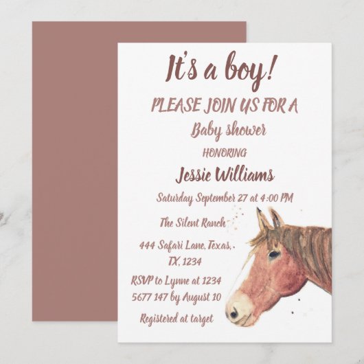 Invitation Cute Horse Boho Ranch Baby Boy Western Pony Invita (Devant / Derrière)