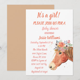 Invitation Cute Horse Boho Ranch Baby Girl Western Floral