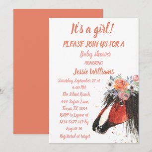 Invitation Cute Horse Boho Ranch Baby Girl Western Floral Inv