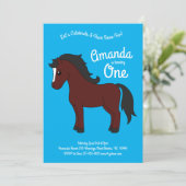 Invitation Cute Horse Enfants 1er Anniversaire Party Blue (Debout devant)