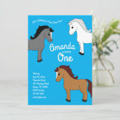 Invitation Cute Horse Enfants 1er Anniversaire Party Blue (Debout devant)